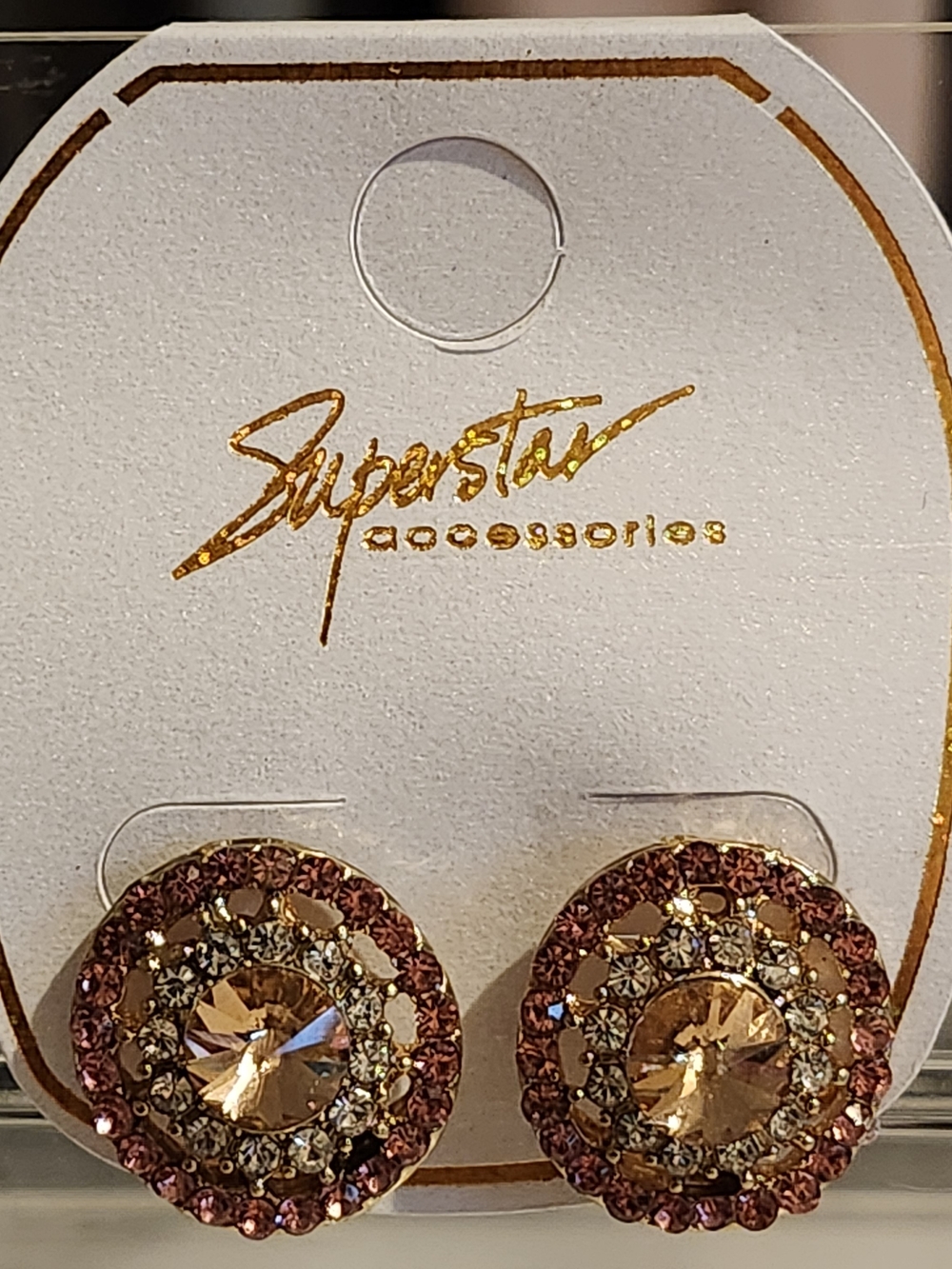 Pink and Gold Crystal Stud Earrings